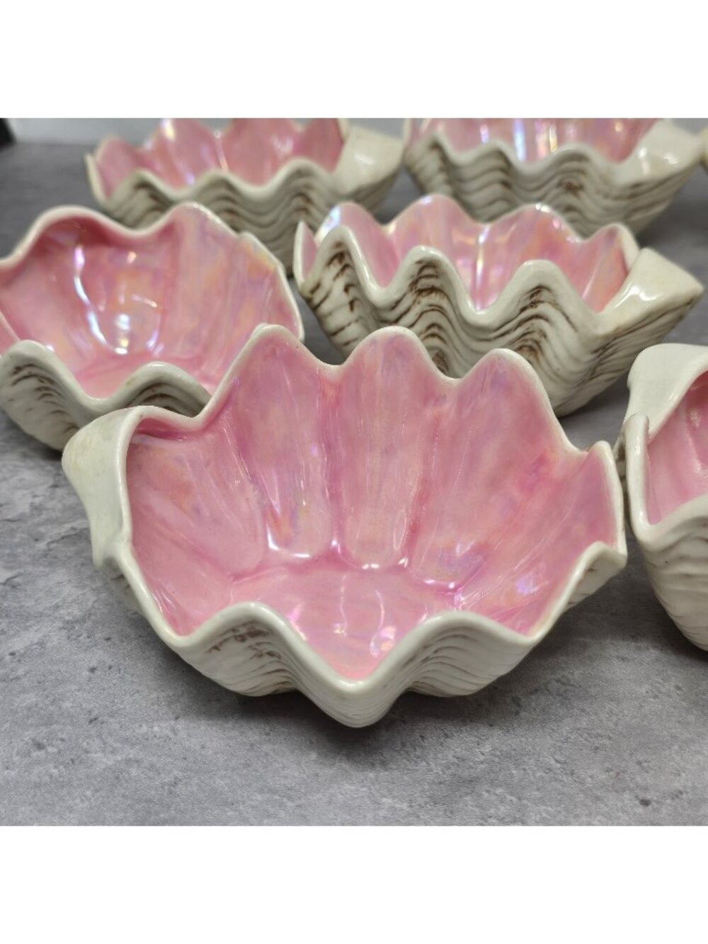 1960s Atlantic Mold Pink Opalescent Clam Dishes Serving Bowls Set Of 8